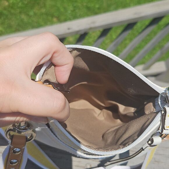 Coach White Nylon Crossbody Bag with Yellow Stripe Strap - Picture 5 of 5